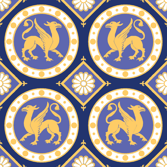 Griffin Blue and Gold Fabric