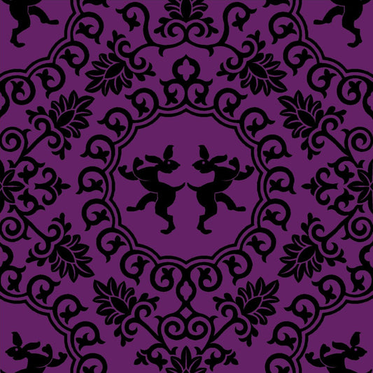 Arabesque Rabbits Purple Black- Fabric