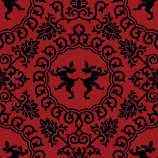 Arabesque Rabbits Red Black Fabric