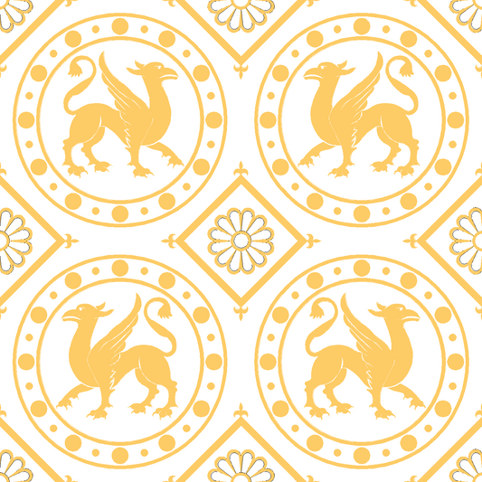 Griffin White and Gold Fabric