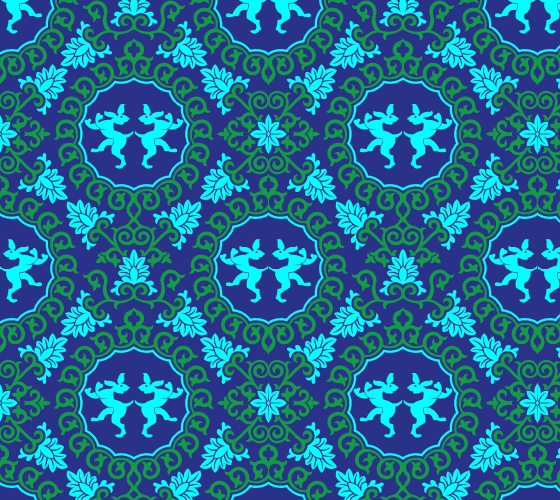 Arabesque Rabbits Blue Multi Fabric
